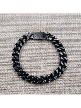 8 Inch Stainless Steel Black Cuban Link Chain Bracelet A7694